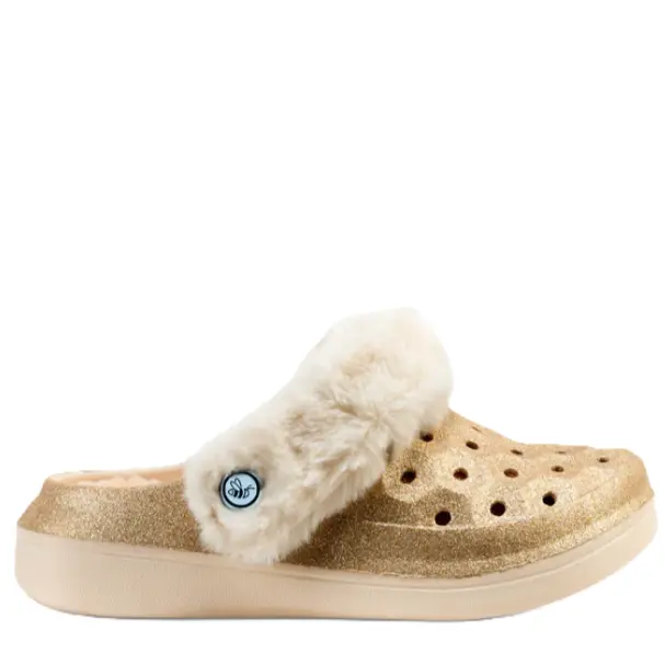 Joybees Kids Varsity Lined Clog Trendsetter Gold Glitter/Natural