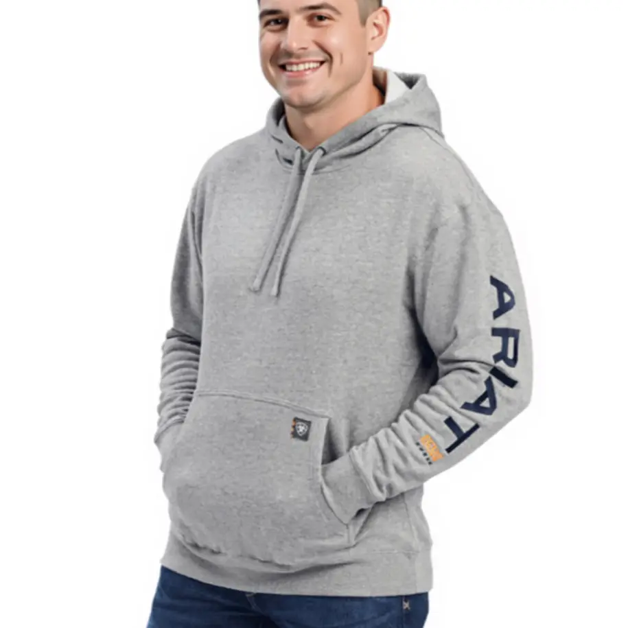 Ariat MNS Rebar Workman Graphic Hoodie HEATHER GREY/DEEP ULTRAMARINE 10041627