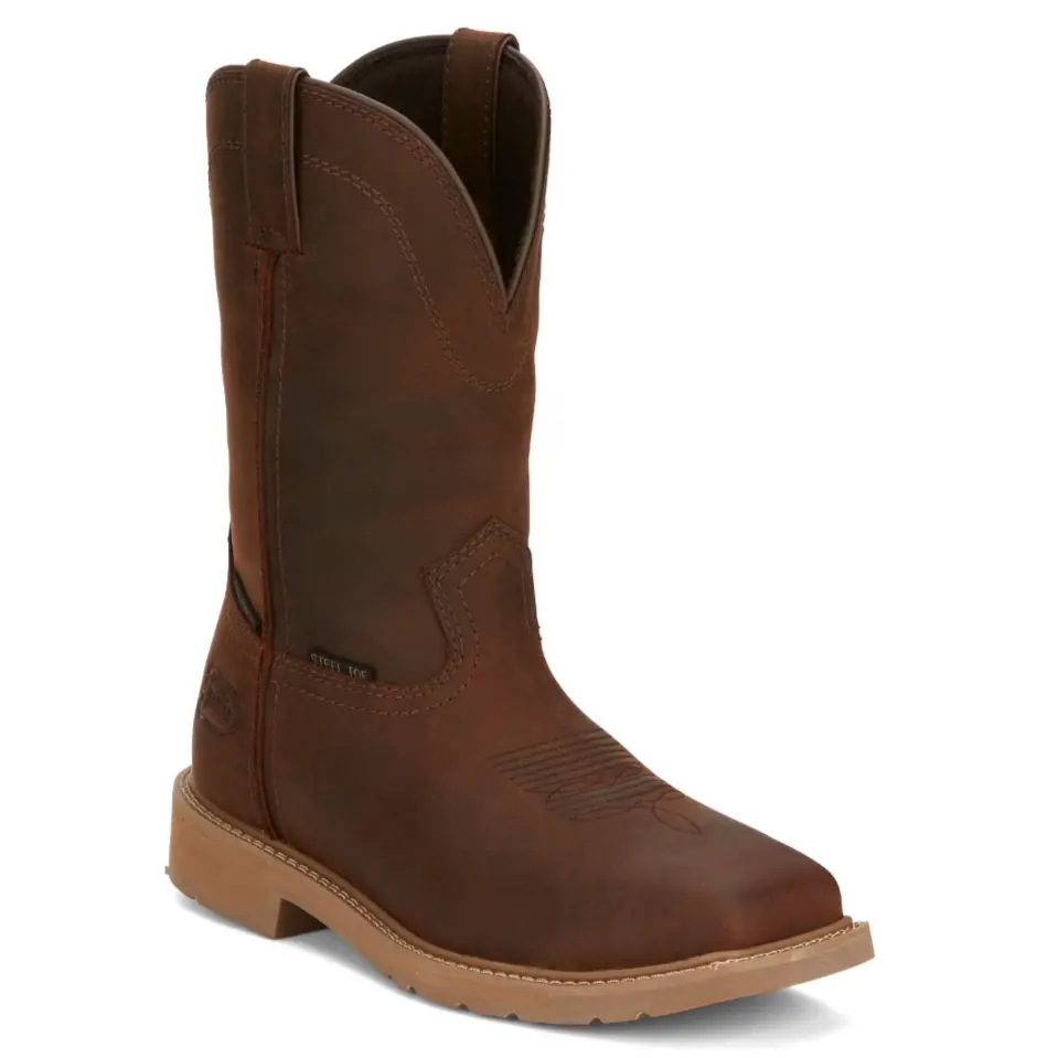 Justin Men’s Square Steel Toe Boot SE3101 Pecan Brown Water Buffalo
