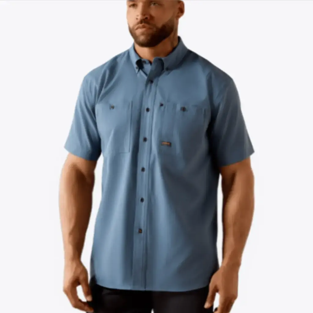 Ariat MNS Rebar Made Tough 360 Airflow Work Shirt BALEEN BLUE 10071440  discontinued