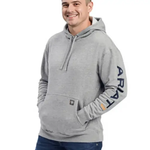 Ariat MNS Rebar Workman Graphic Hoodie HEATHER GREY/DEEP ULTRAMARINE 10041627