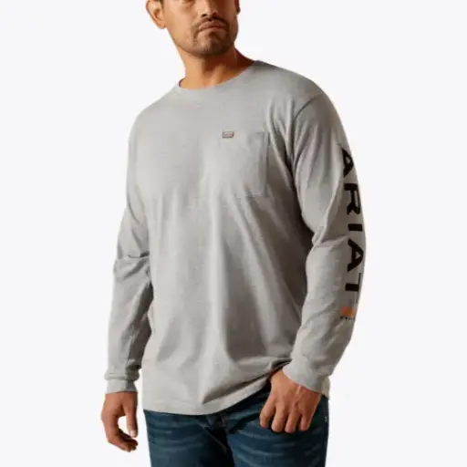 Ariat MNS Rebar Cotton Strong Standard Logo Pocket T-Shirt HEATHER GREY/BLACK 10062754